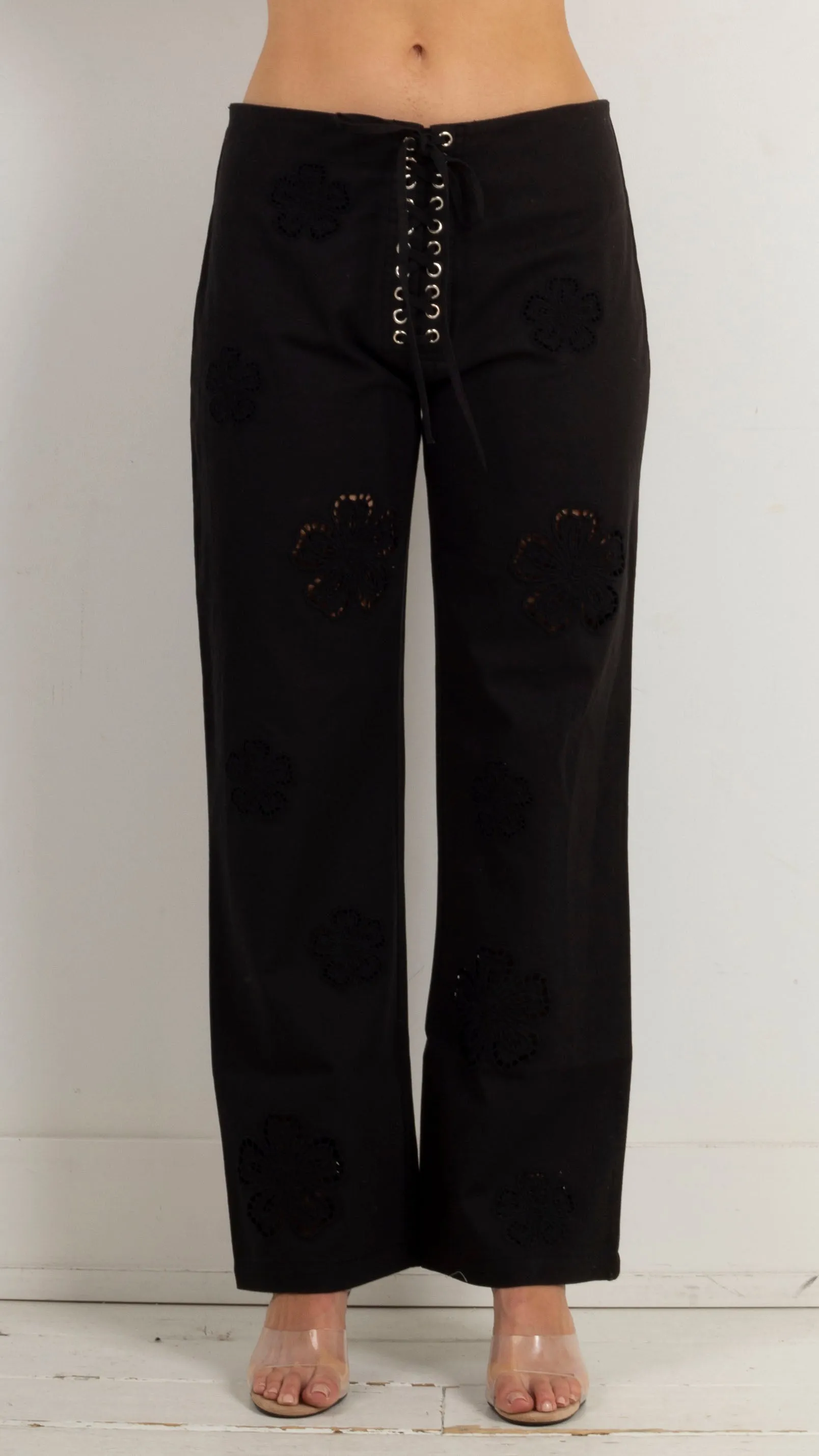 Taras Cutwork Embroidered Pants - Black