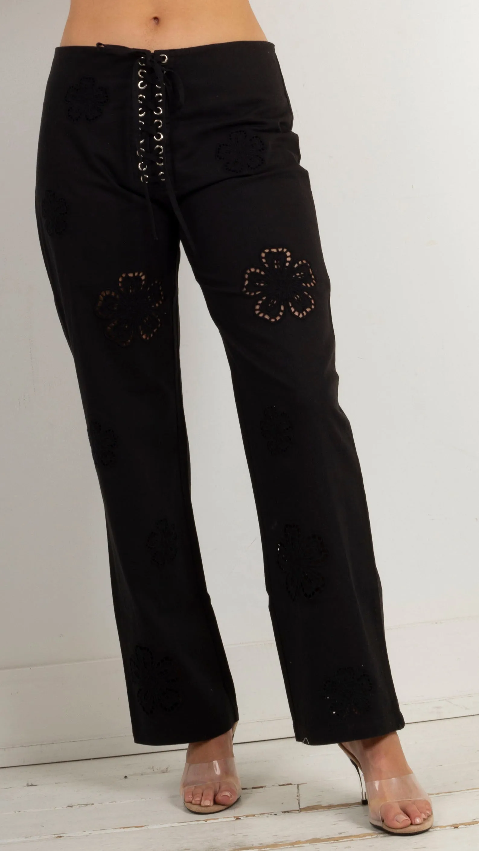 Taras Cutwork Embroidered Pants - Black