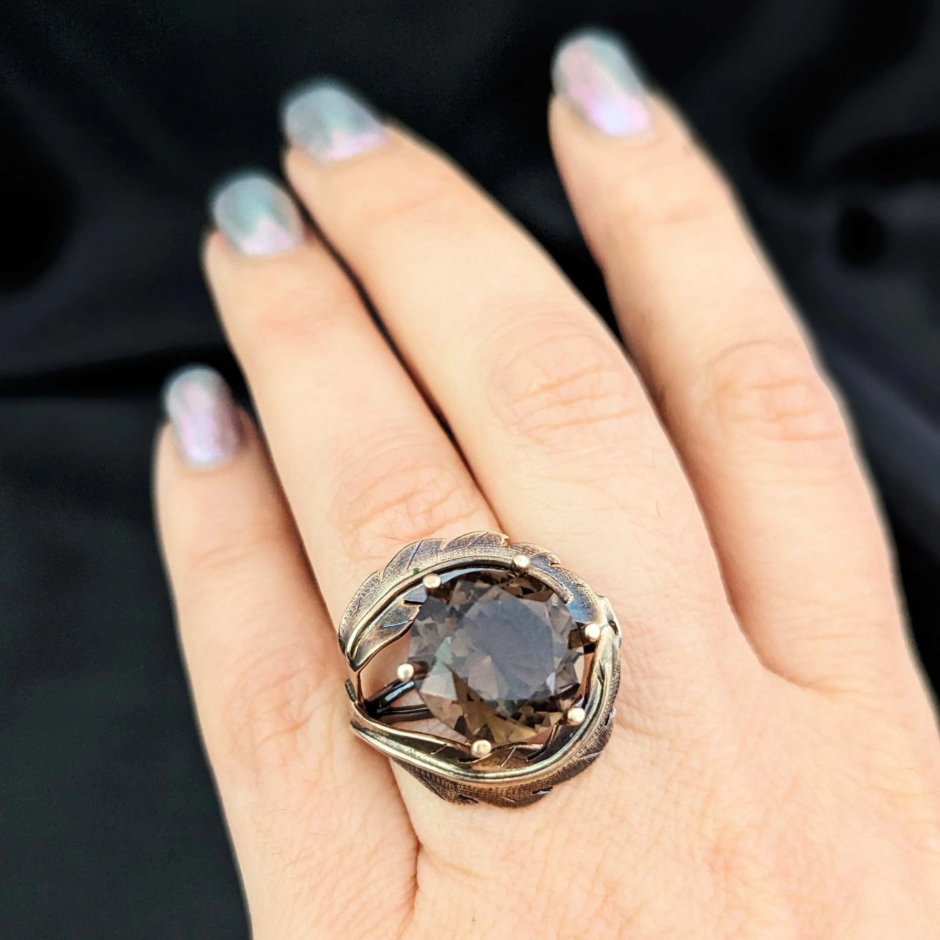 The Cassis - Vintage Smoky Quartz 14k Gold Cocktail Ring 1960-70s