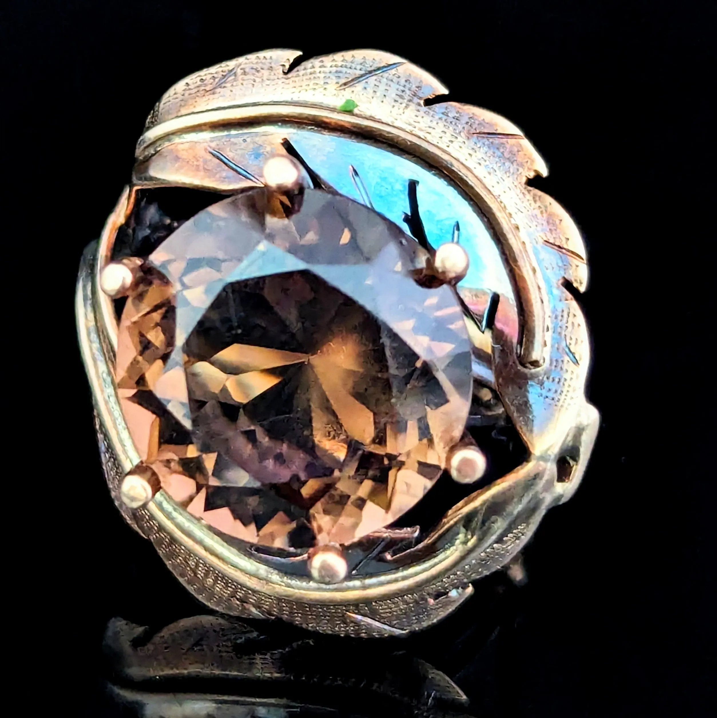 The Cassis - Vintage Smoky Quartz 14k Gold Cocktail Ring 1960-70s