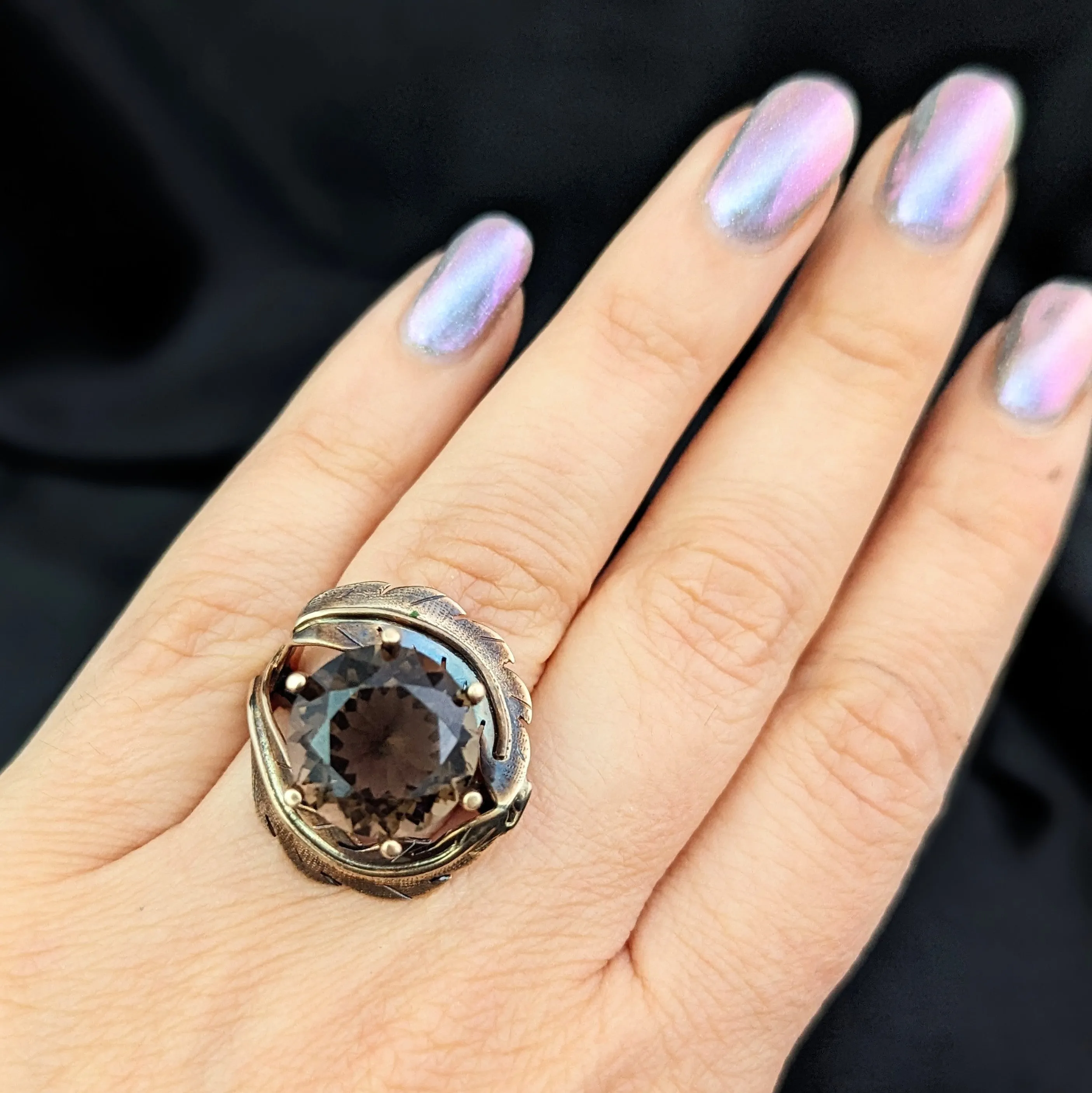 The Cassis - Vintage Smoky Quartz 14k Gold Cocktail Ring 1960-70s