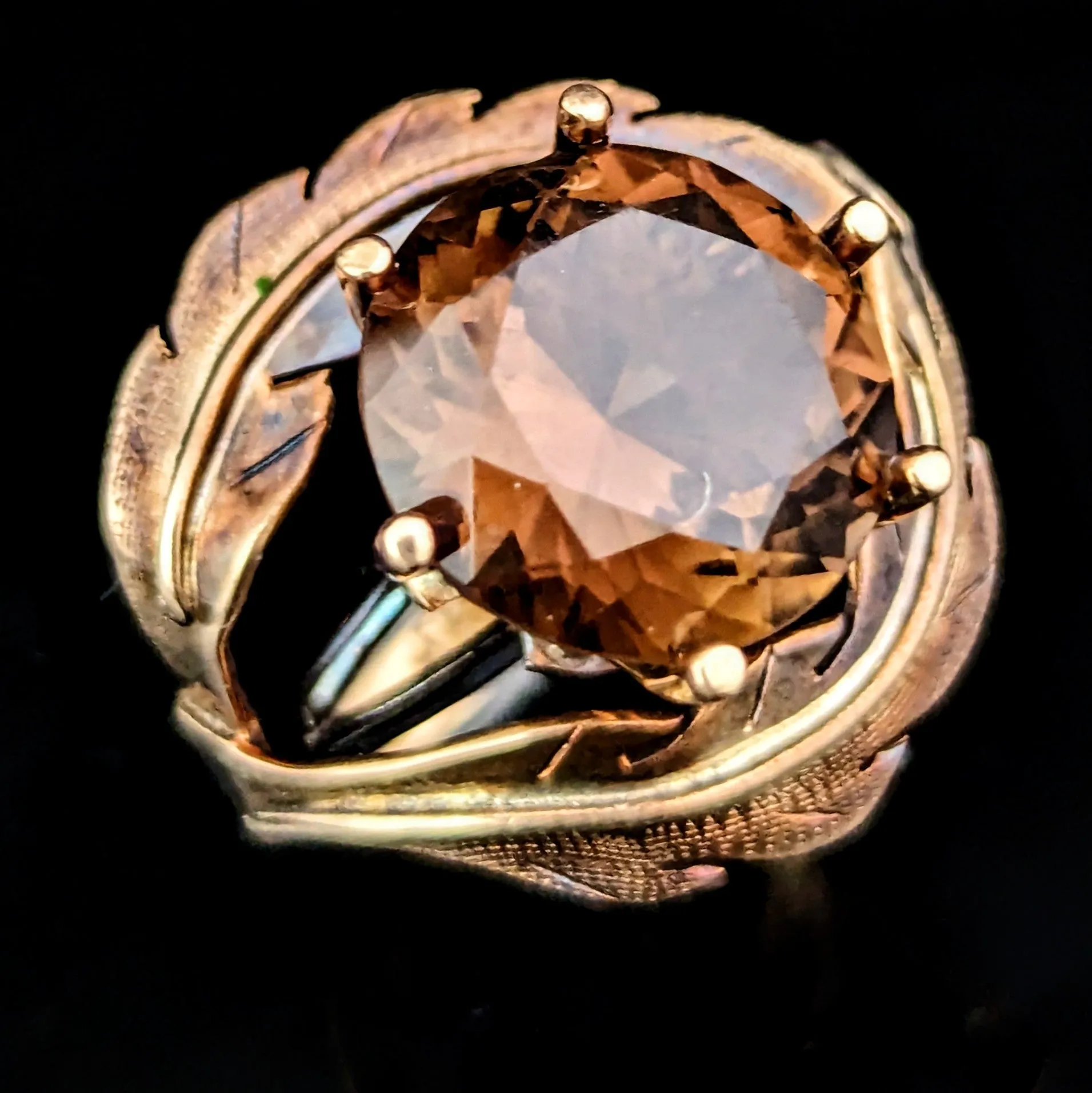 The Cassis - Vintage Smoky Quartz 14k Gold Cocktail Ring 1960-70s