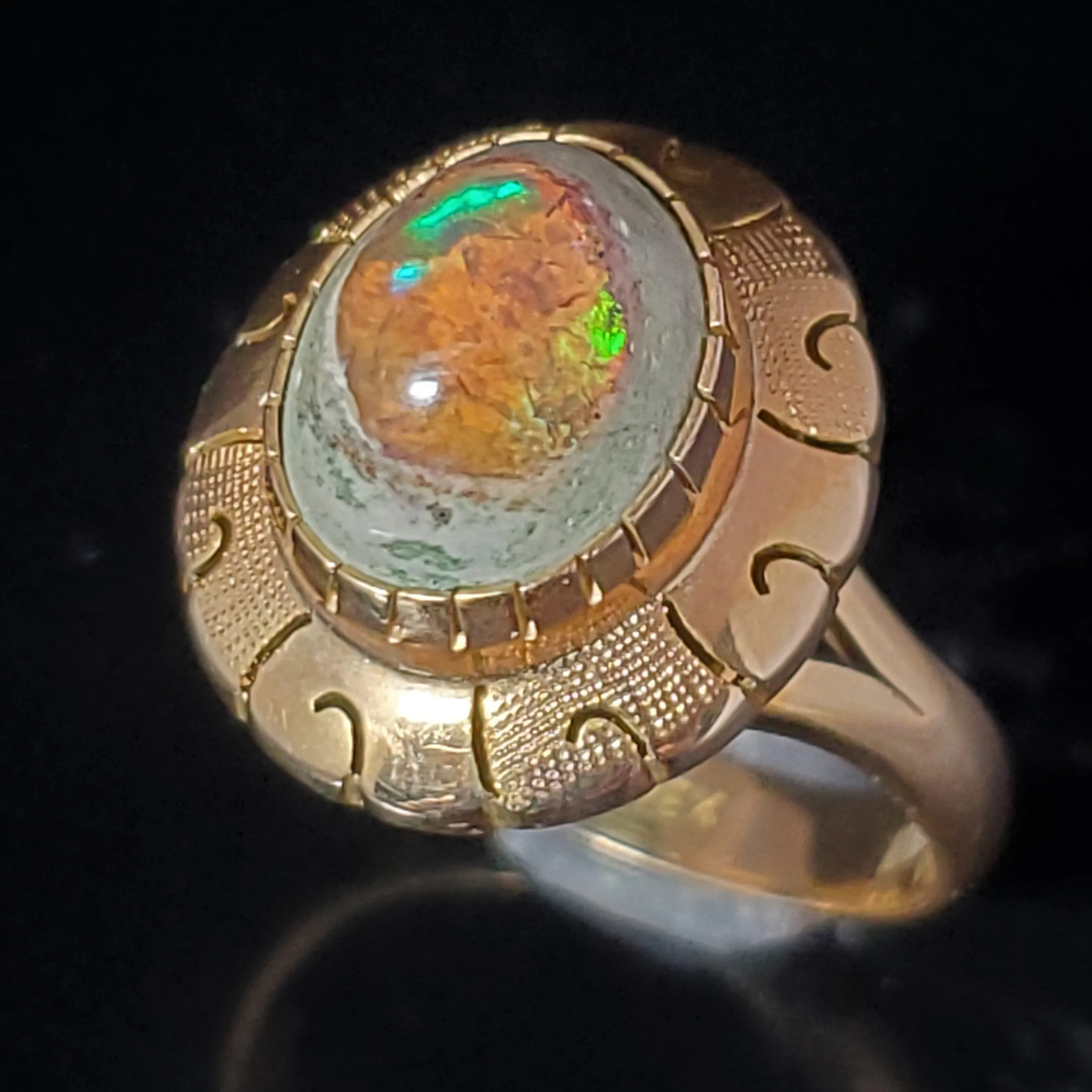 The Windsor - Vintage Mexican Opal Matrix 14k Yellow Gold Ring