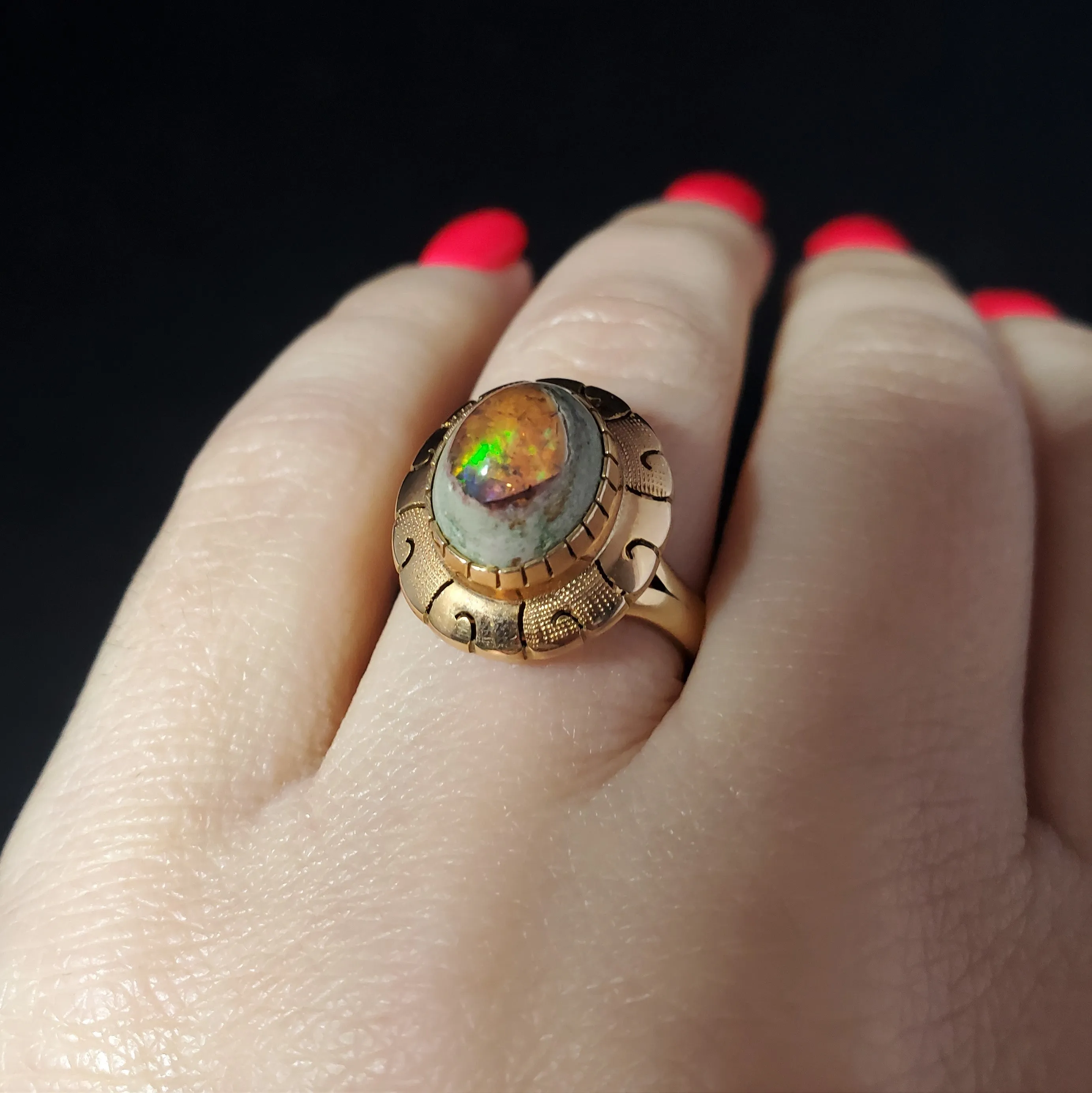 The Windsor - Vintage Mexican Opal Matrix 14k Yellow Gold Ring