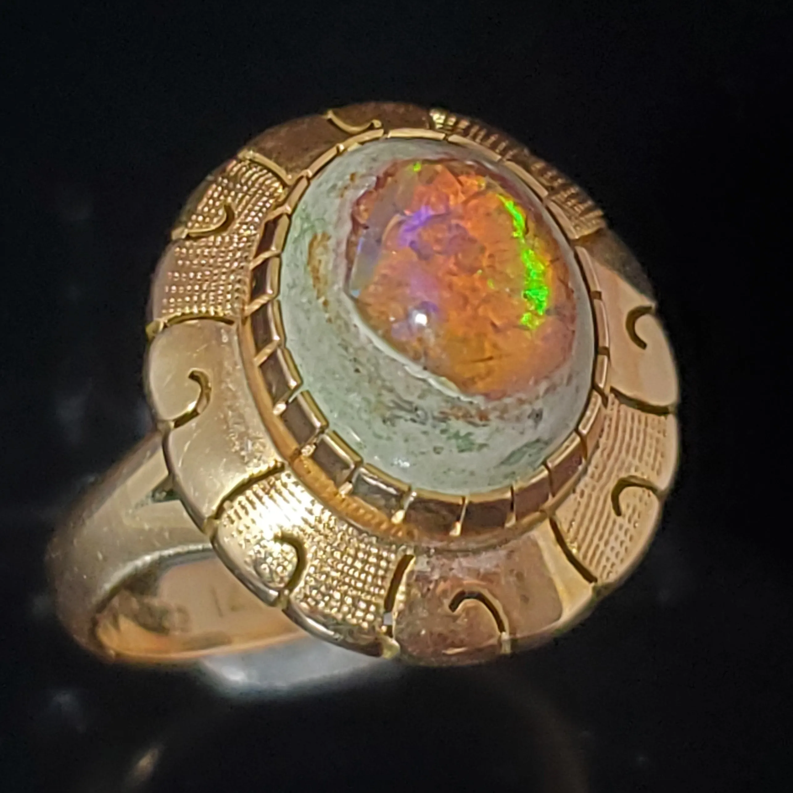 The Windsor - Vintage Mexican Opal Matrix 14k Yellow Gold Ring