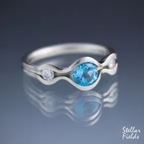 Three Stone Wave Ring - Swiss Blue Topaz & Canadian Arctic Diamonds