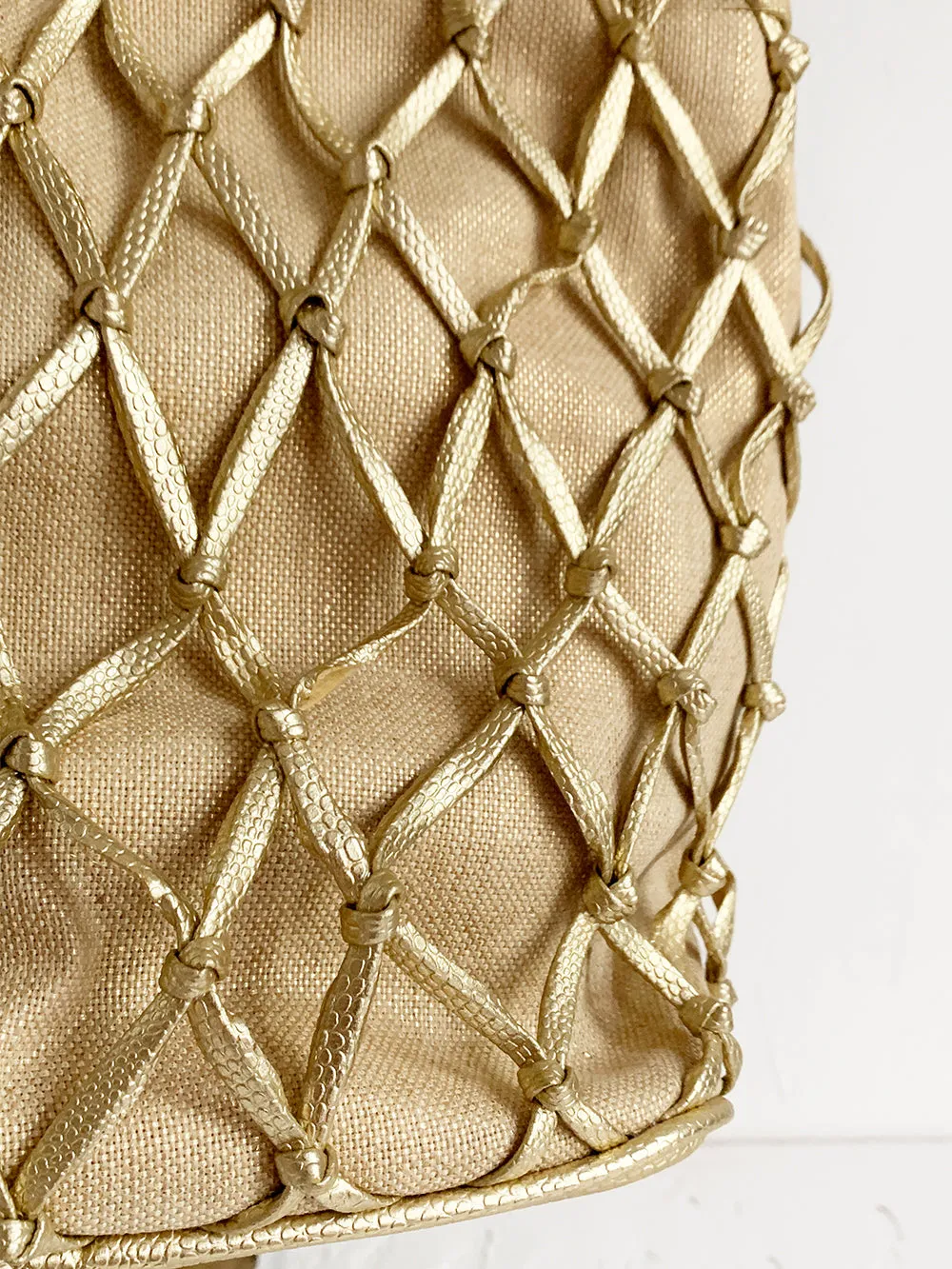 Tianni Metallic Gold Woven Bucket Bag