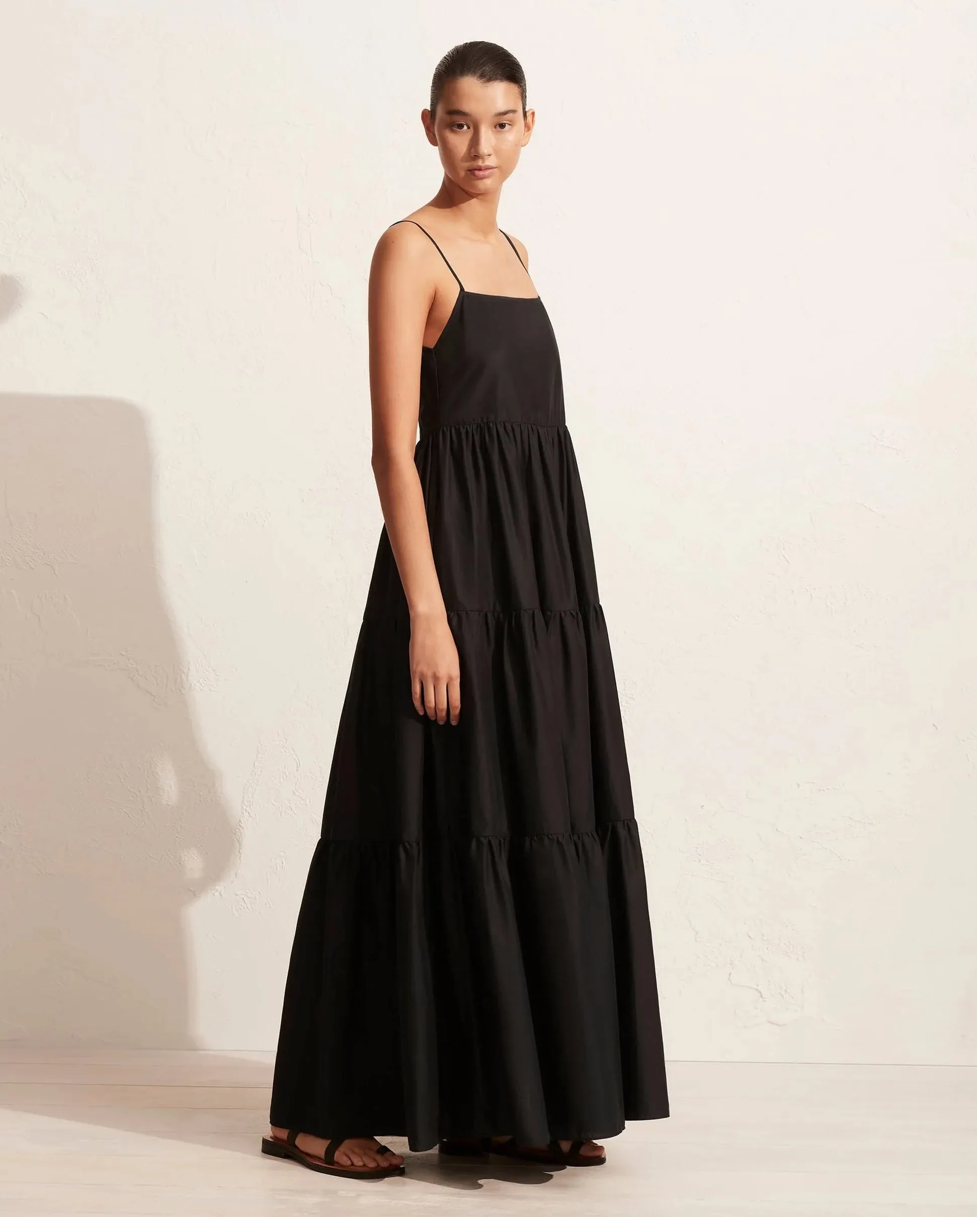 TIERED LOW BACK SUNDRESS / BLACK