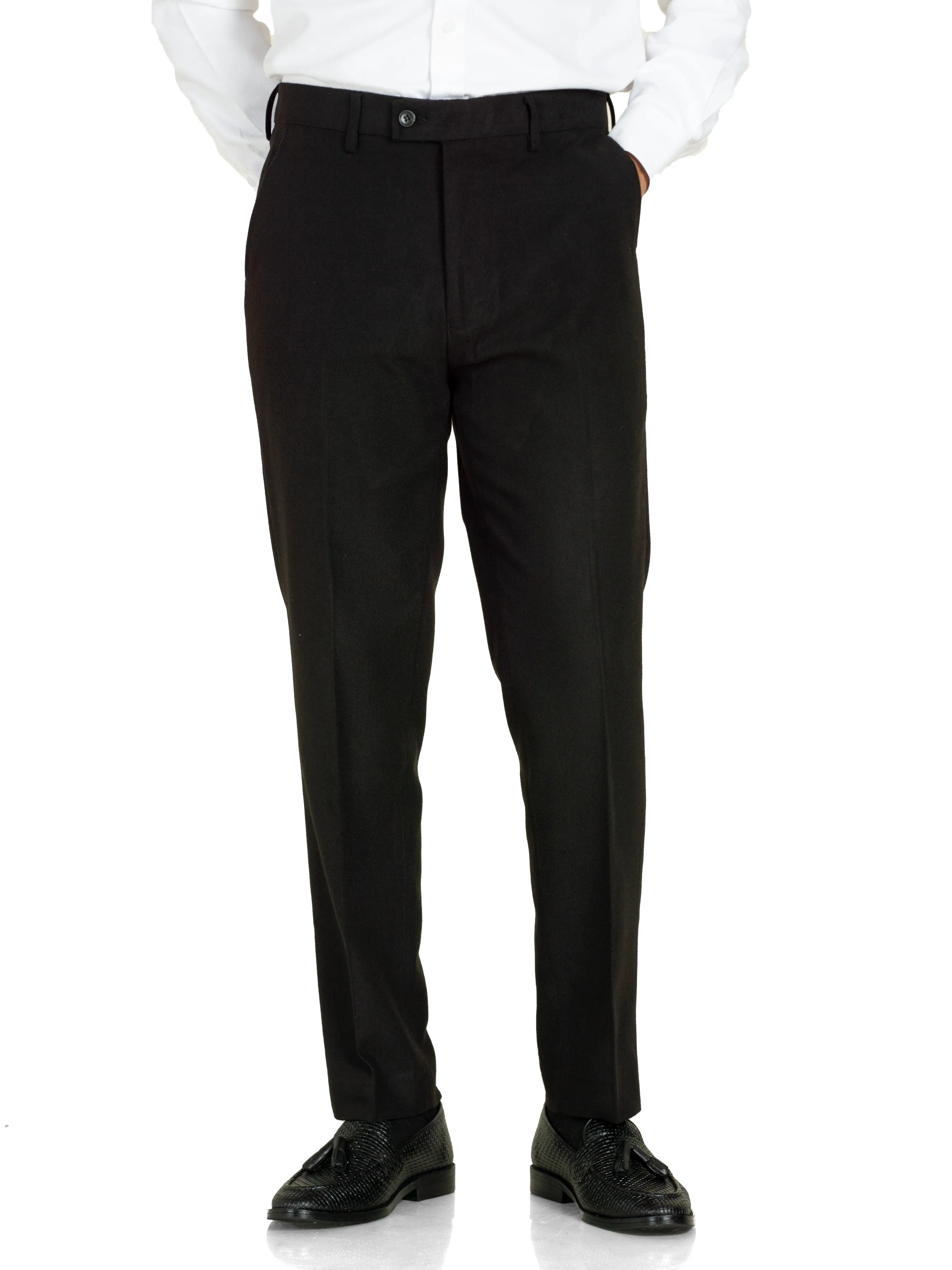 Trousers With Belt Loop -  Black Herringbone (Stretchable)