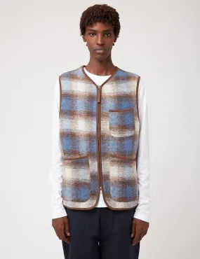 Universal Works Zip Gilet (Checked Wool Fleece) - Blue/Brown