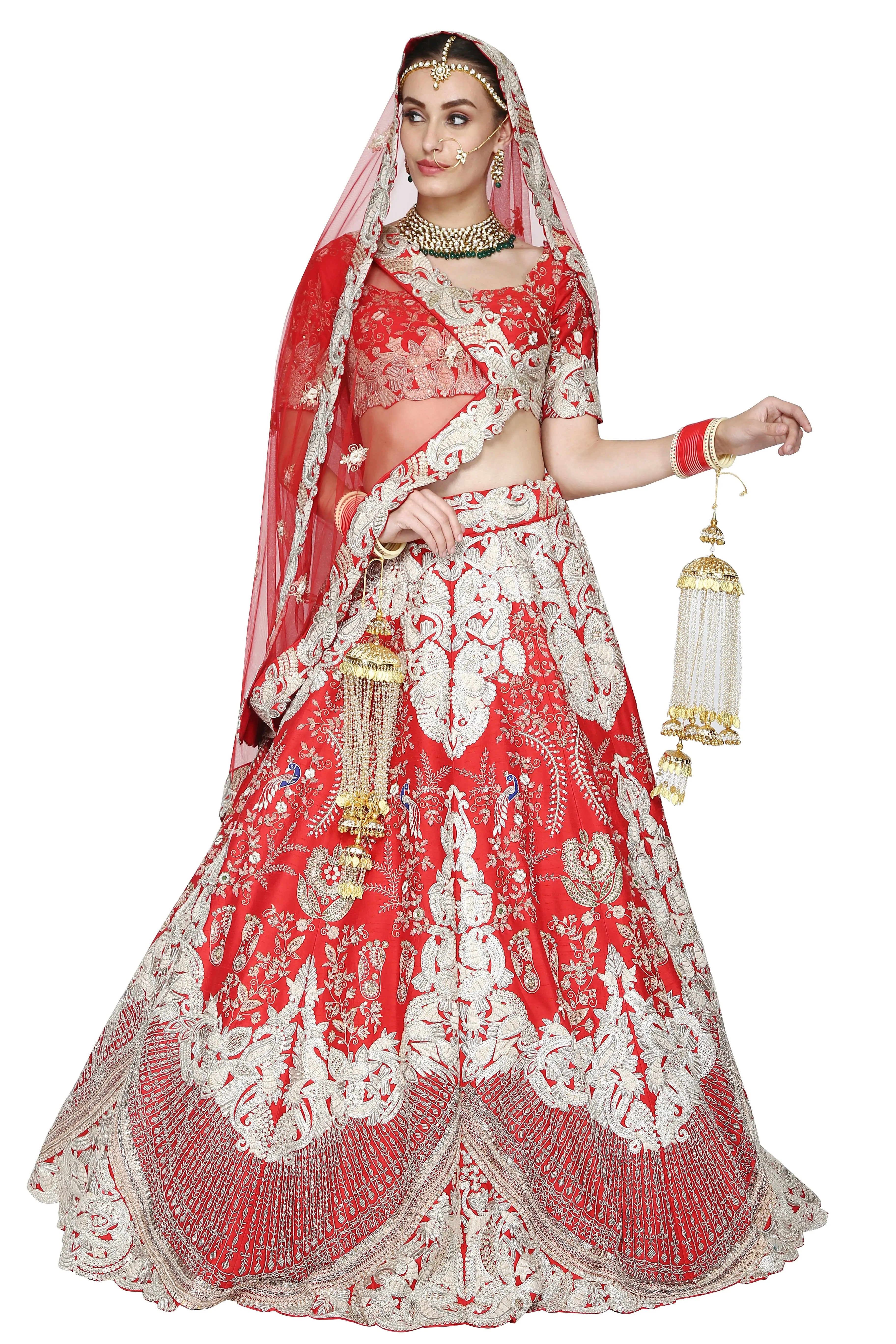 Vermilion red lehenga set.