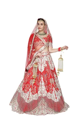 Vermilion red lehenga set.