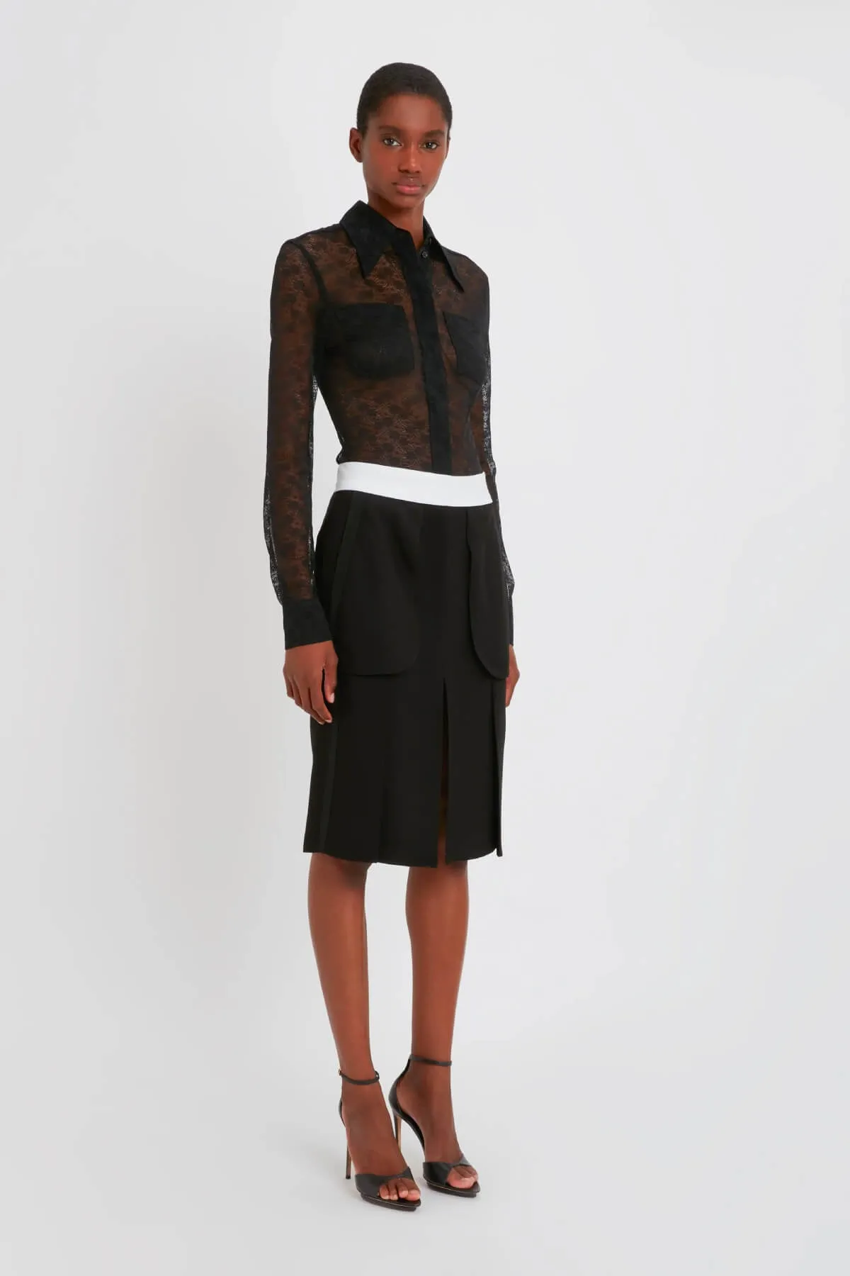 Victoria Beckham Textured Wool Tailored Inside Out Skirt - Black