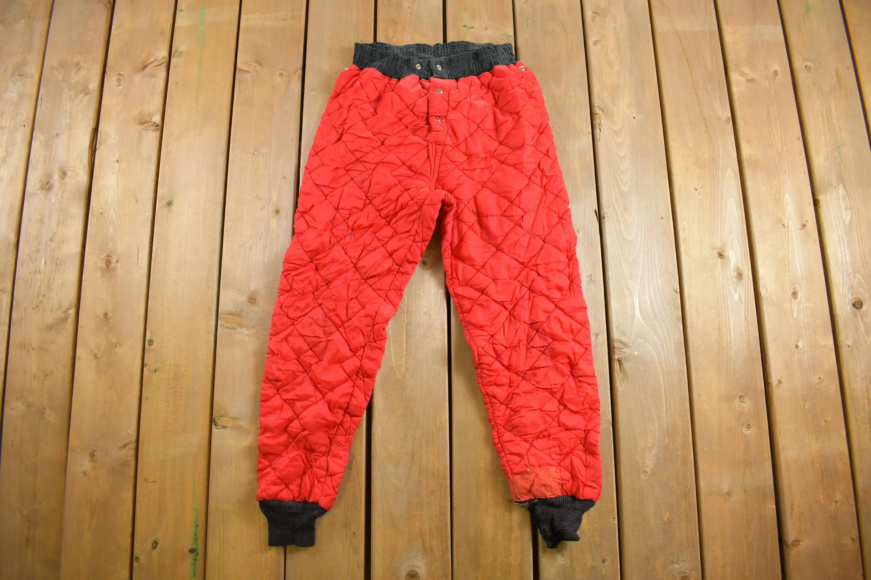 Vintage 1960s Diamond Quilted Red Puffer Pants Size 24 - 28 x 27 / Made in USA / American Vintage / Winter Wear / True Vintage