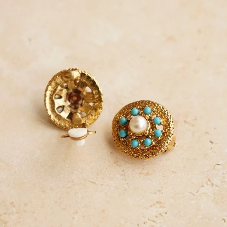 Vintage Beaded Flower Detail Clip-On Earrings