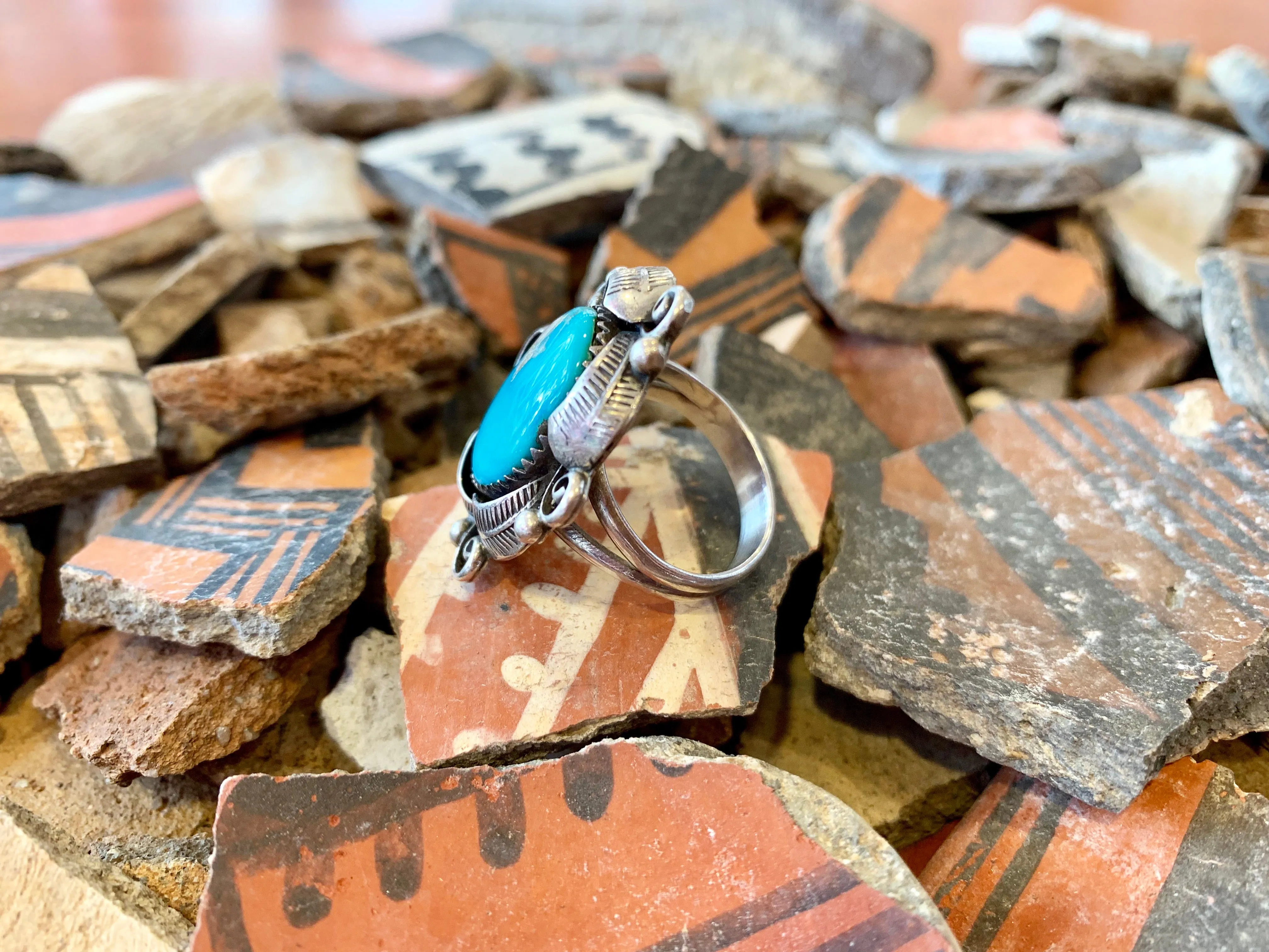 Vintage Feather Turquoise ring size 8