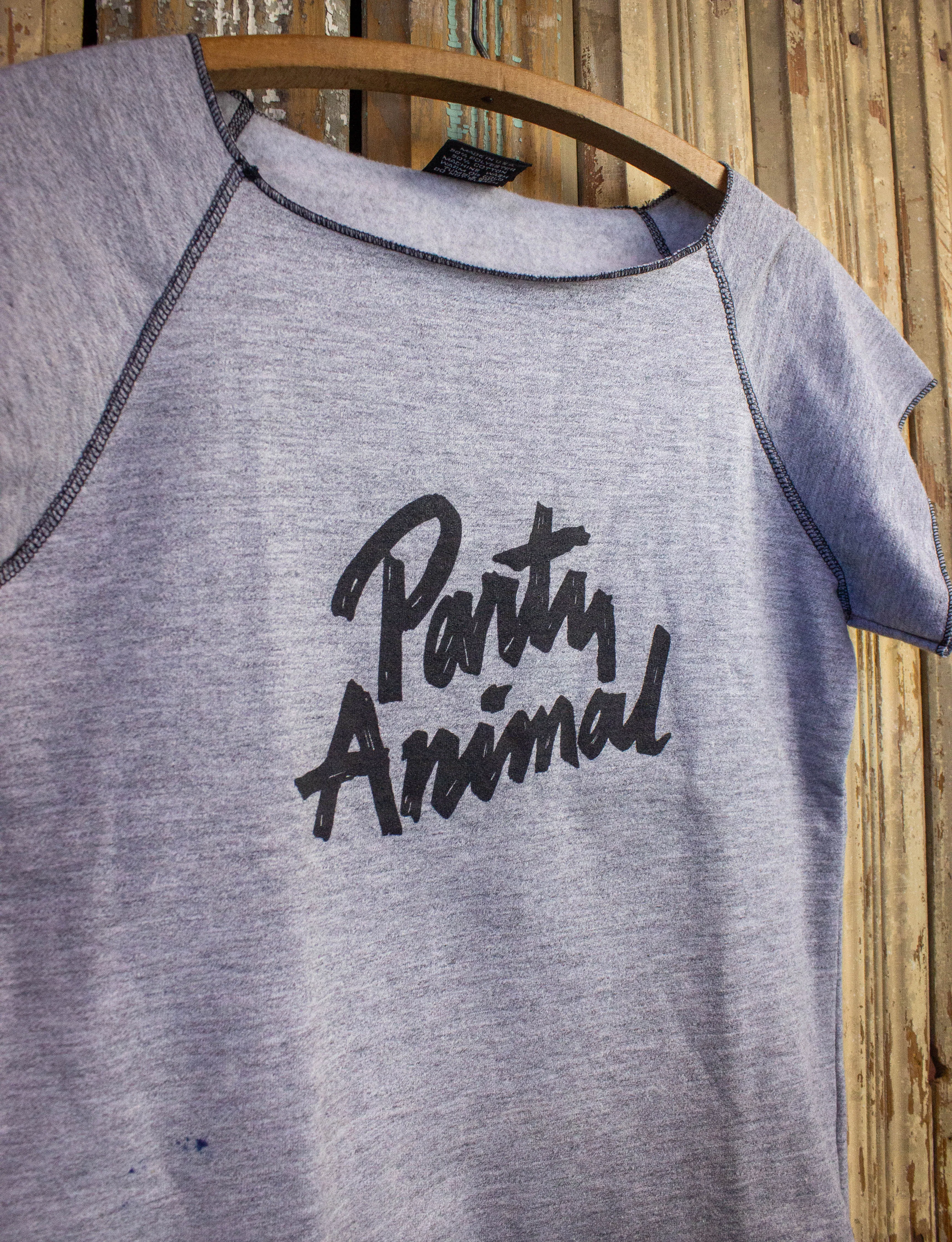 Vintage Party Animal Short Sleeve Sweatshirt 80s Gray Medium