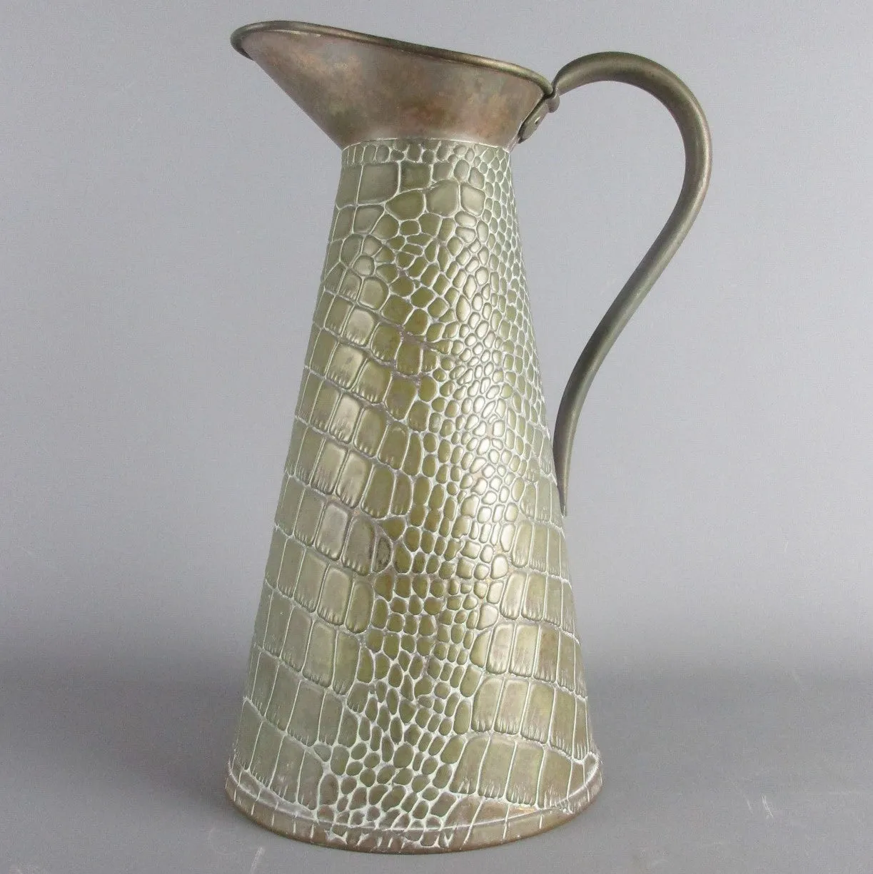 Vintage Solid Brass Faux Aligator Crocodile Pattern Embossed Jug. No 6