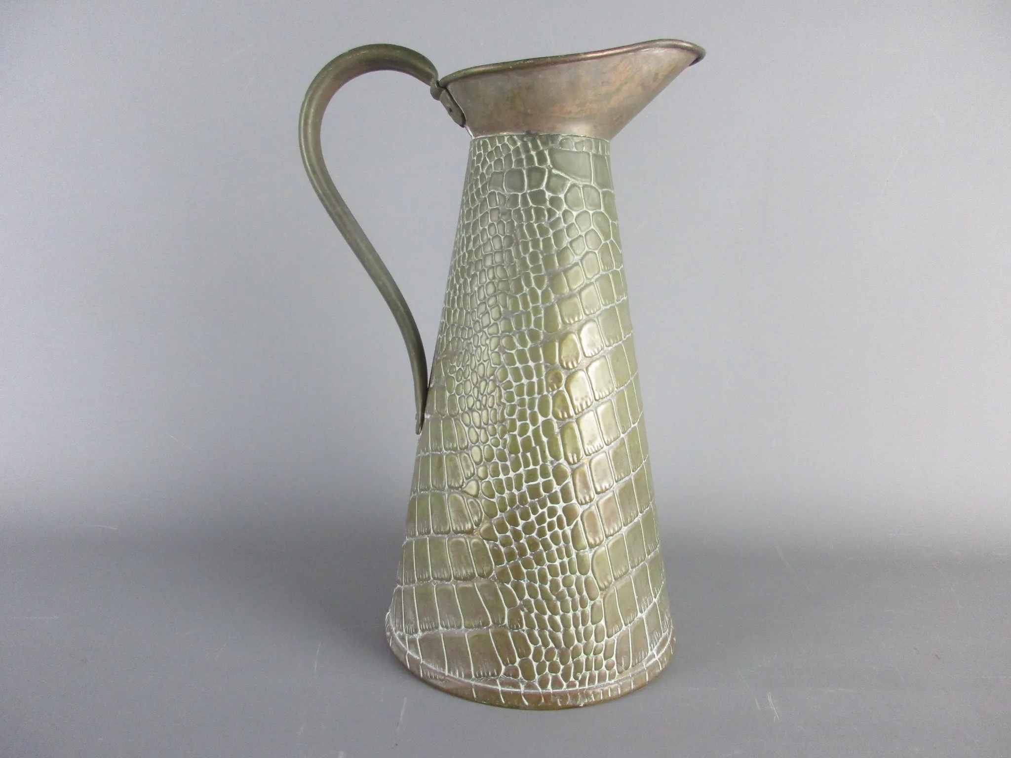 Vintage Solid Brass Faux Aligator Crocodile Pattern Embossed Jug. No 6