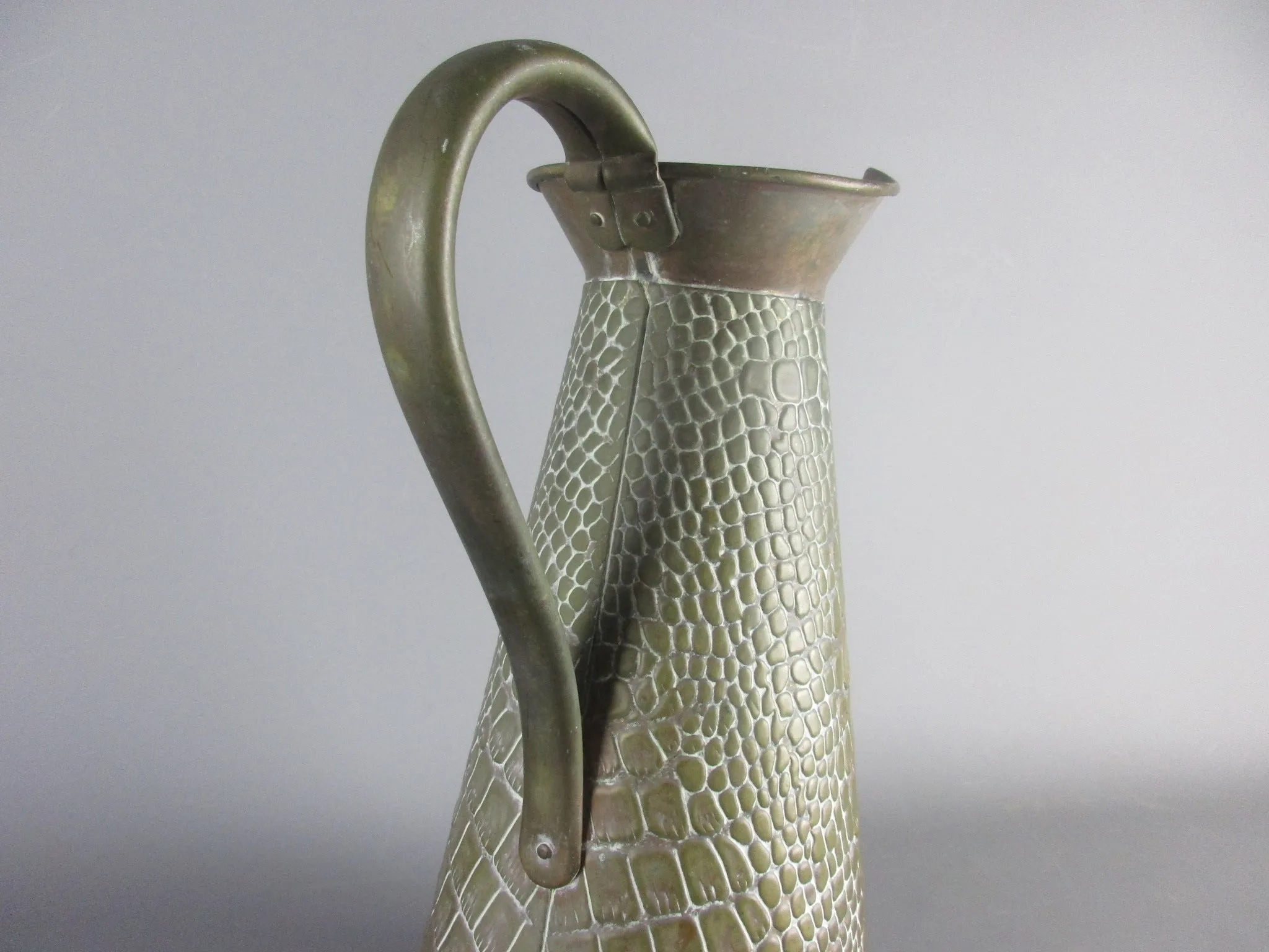 Vintage Solid Brass Faux Aligator Crocodile Pattern Embossed Jug. No 6