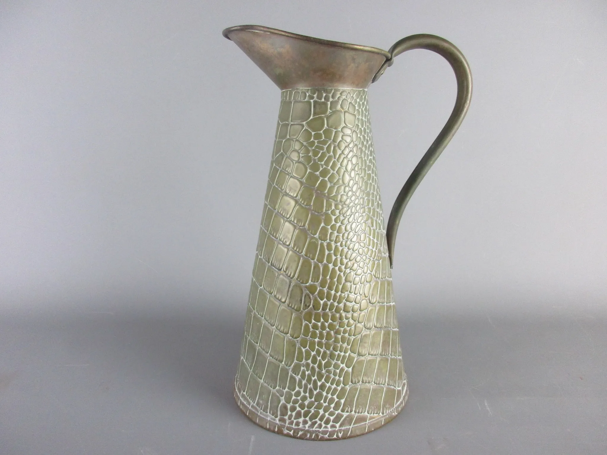 Vintage Solid Brass Faux Aligator Crocodile Pattern Embossed Jug. No 6