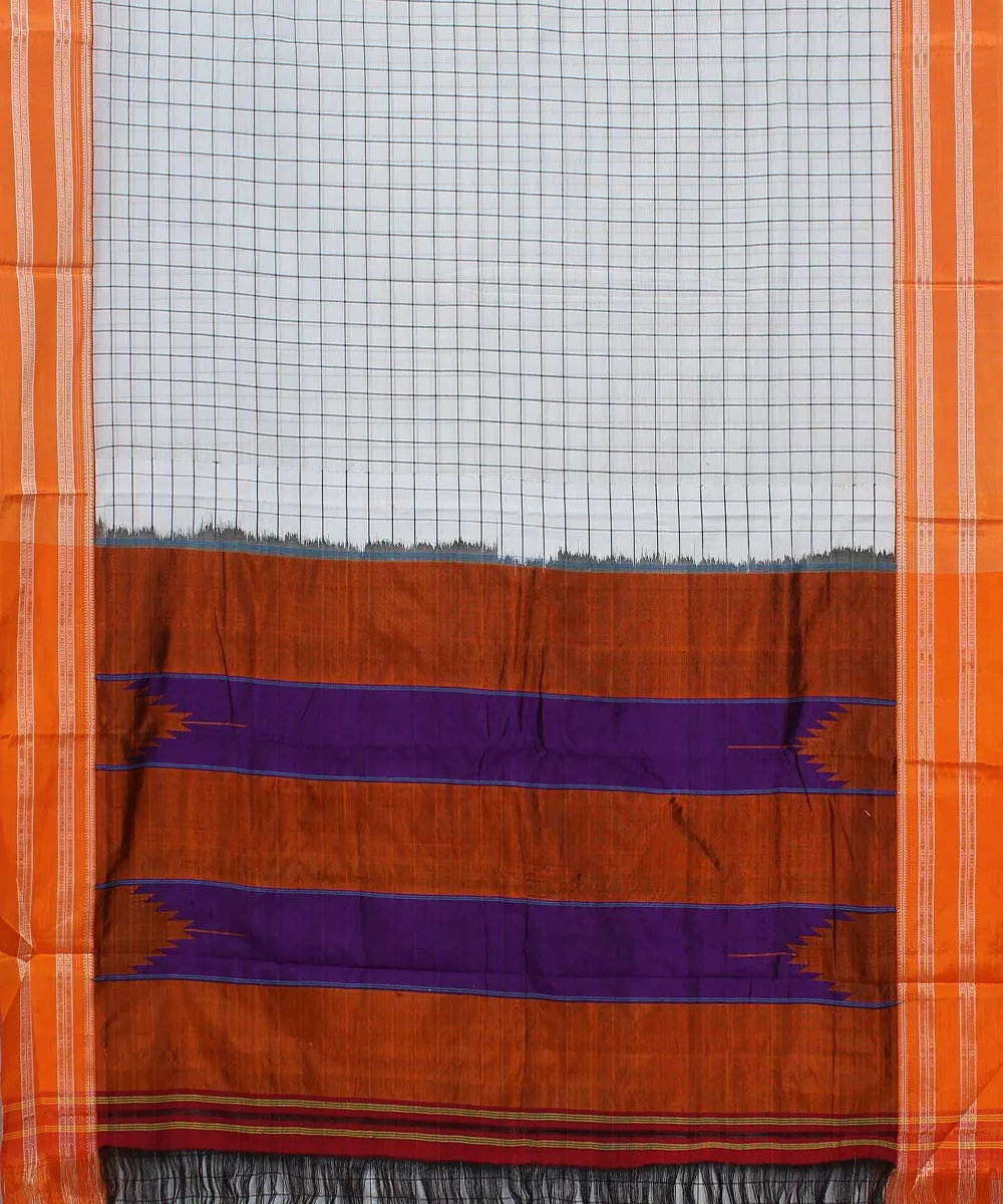 White check orange gayatri border handwoven ilkal cotton silk saree