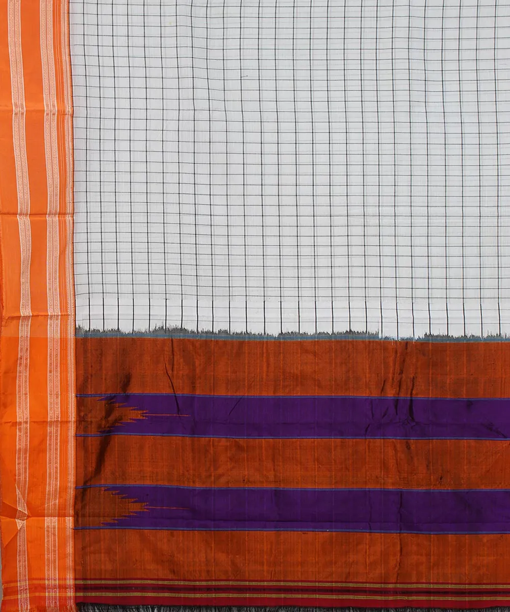 White check orange gayatri border handwoven ilkal cotton silk saree