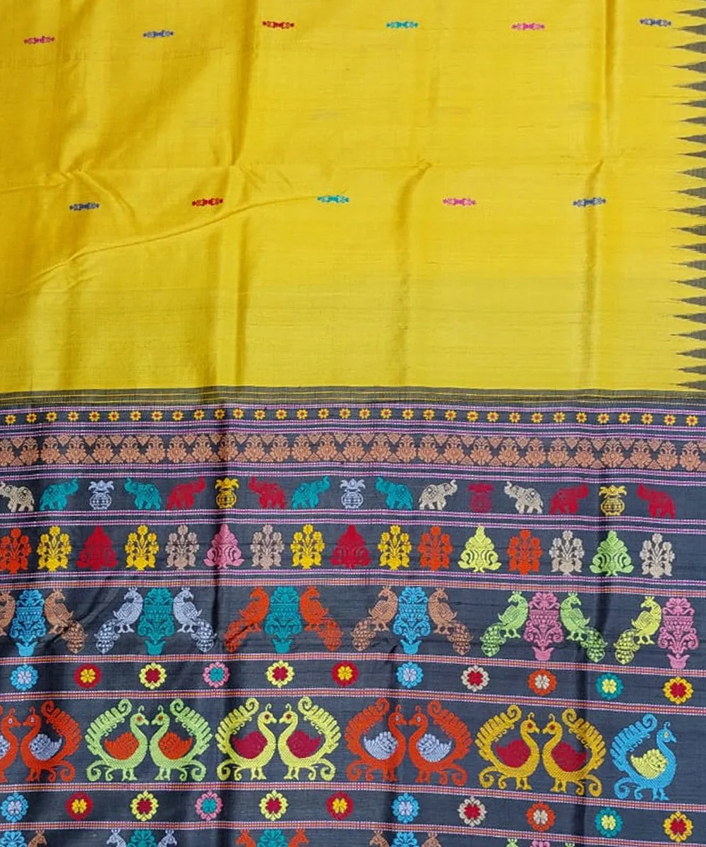 Yellow black tussar silk handloom gopalpur saree