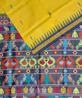 Yellow black tussar silk handloom gopalpur saree