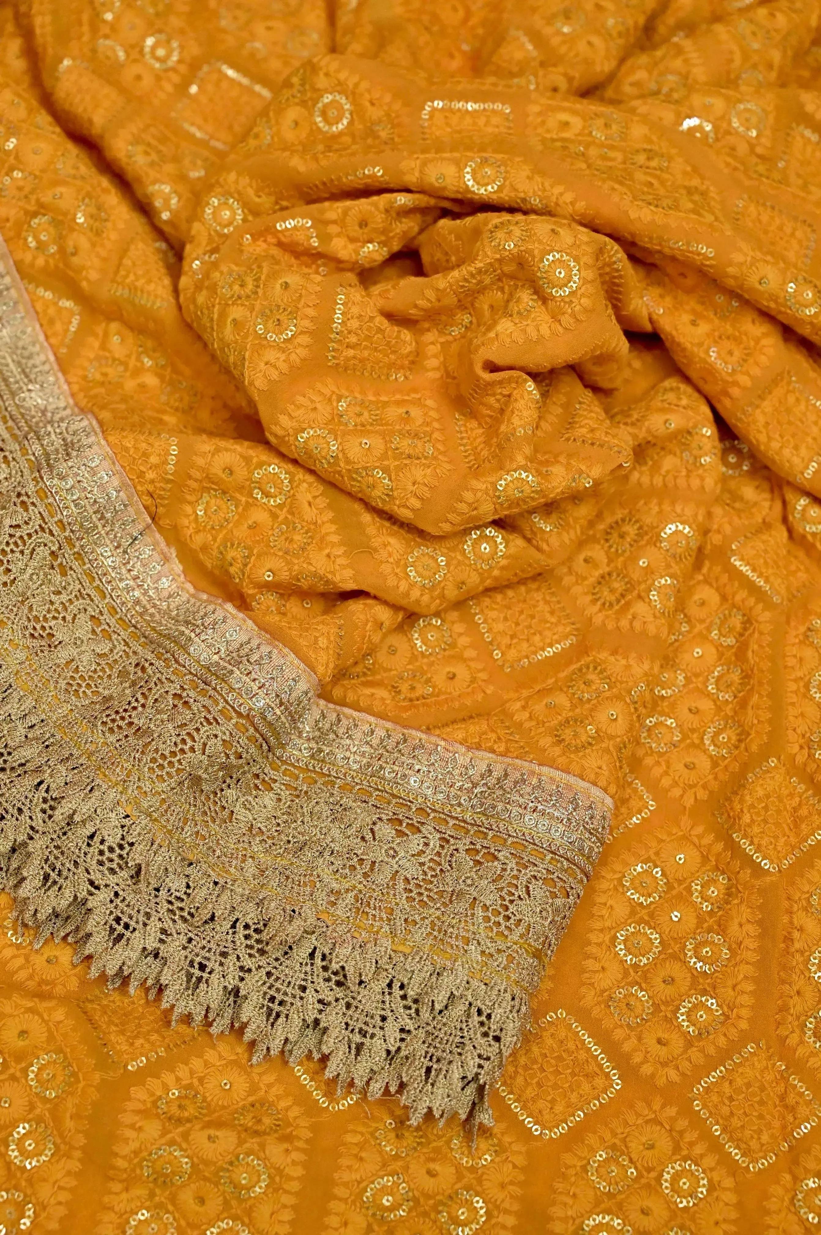 Yellow Color Designer Georgette with Embroidery and Sequin Work and Designer Border