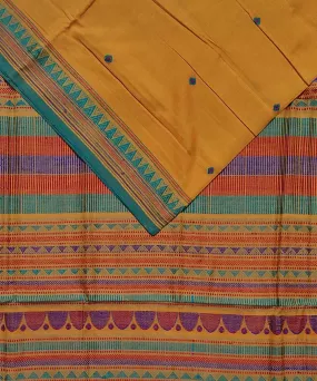 Yellow green cotton handloom dongoria saree